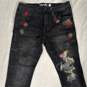 Born Fly Men's Black Jeans with Red and Yellow Accent Stitching! Size 32